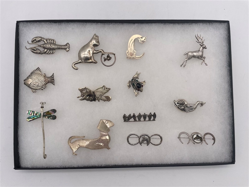 (13) Sterling Silver Animal Brooches