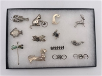 (13) Sterling Silver Animal Brooches
