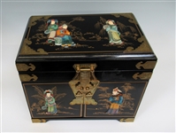 Large Black Lacquer Asian Jewelry Chest