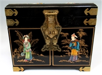 Large Black Lacquer Asian Jewelry Chest
