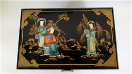 Large Black Lacquer Asian Jewelry Chest