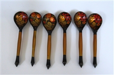 Group of USSR Khokhloma Bowls and Spoons