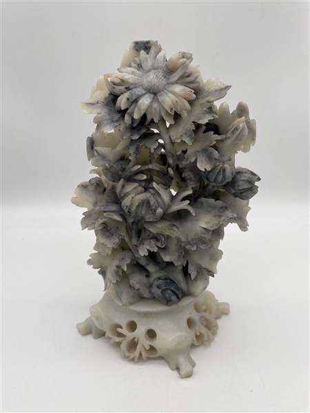 White, Black, and Gray Soapstone Daisies Carving