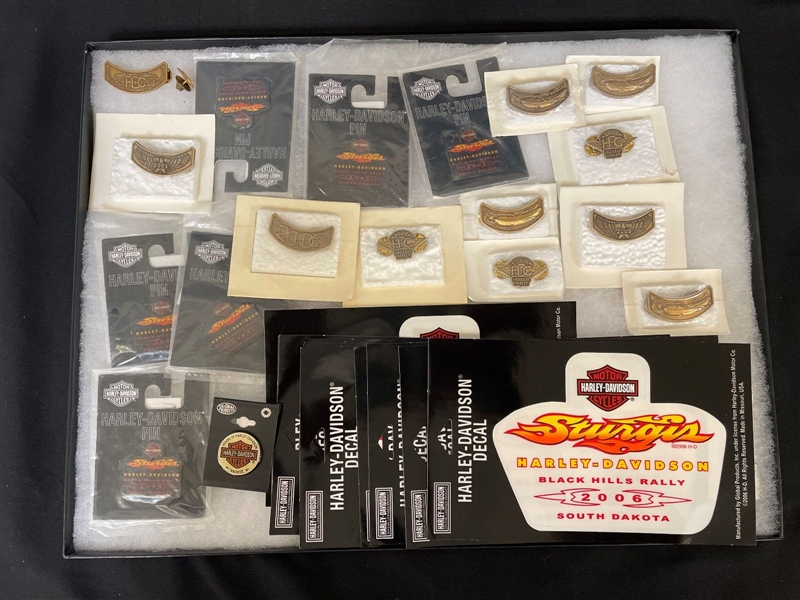Group of Harley Davidson, Sturgis Pins and Stickers