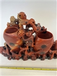 Large Soapstone Carving With Monkeys and Birds