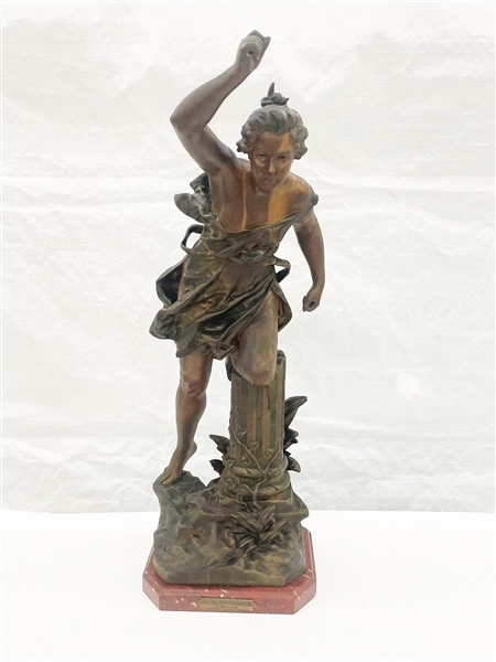 Spelter Sculpture After Gustavo Obiols "Diane Chasseresse"