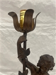 Art Nouveau Spelter Shell Shade Figural Table Lamp