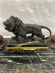 Double Inkwell With Center Lion Bronze on Marble Base