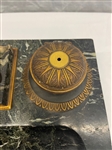 Double Inkwell With Center Lion Bronze on Marble Base