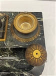 Double Inkwell With Center Lion Bronze on Marble Base