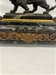 Double Inkwell With Center Lion Bronze on Marble Base