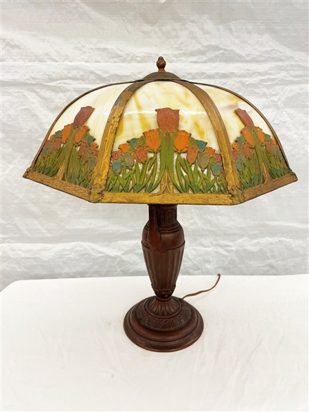 Tulip Slag Glass Eight Panel Table Lamp 