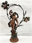 After Auguste Moreau Figural Spelter Lamp "Nuit de Printemps" or "Spring Night"
