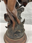 After Auguste Moreau Figural Spelter Lamp Nuit de Printemps or Spring Night