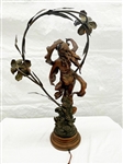 After Auguste Moreau Figural Spelter Lamp Nuit de Printemps or Spring Night