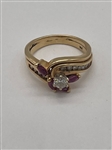14k Gold Diamond and Ruby Wedding Ring