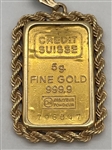 Credit Suisse 5 Gram .999 Buillon Gold Bar 24k With Rope Bezel
