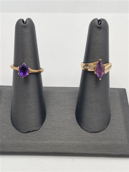 (2) 14k Gold Amethyst Rings