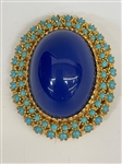 Pauline Rader Costume Cabochon Brooch Turquoise and Seed Pearls