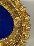 Pauline Rader Costume Cabochon Brooch Turquoise and Seed Pearls