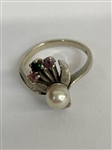 14k White Gold Topaz, Emerald, Pearl Ring