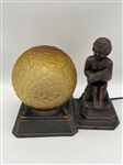 1950s Spelter Table TV Figural Lamp With Amber Shade