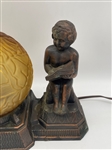 1950's Spelter Table TV Figural Lamp With Amber Shade