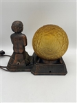 1950's Spelter Table TV Figural Lamp With Amber Shade