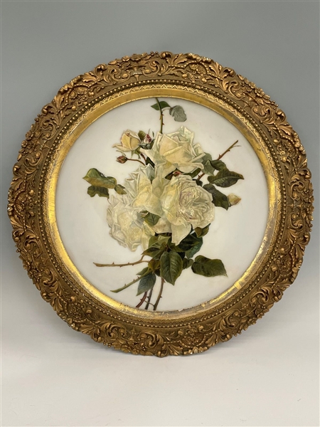 Stunning Framed Hand Painted Large Curved Glass Charger
