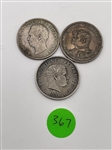 (3) Portugal 500 Reis .917 Silver Coins (#367)