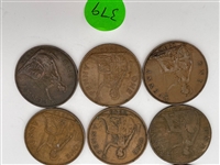 (15) Great Britain Copper One Penny Coins (#379)