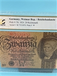 1924 Germany Weimar Republic 20 Reichsmark Banknote PCGS VF20