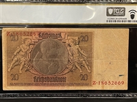 1929 Germany Weimar Republic 20 Reichsmark Treasury Note Pick #181a PCGS VF20