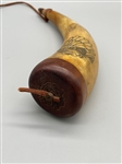 Carved Powder Horn Native American Indian and Eagle