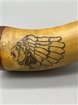Carved Powder Horn Native American Indian and Eagle