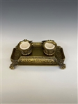 Brass Double Inkwell With Porcelain Bowls