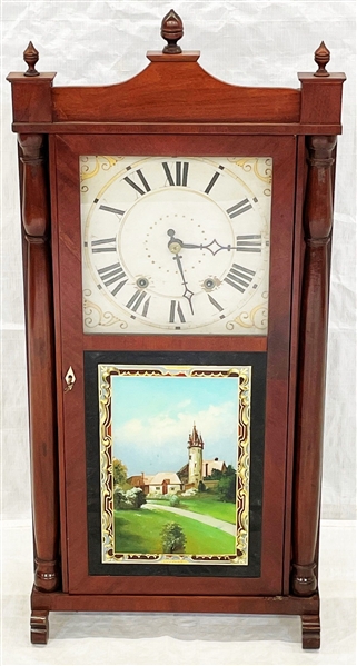 James Bishop Connecticut Mantle Clock Hand Painted Front Glass Panel