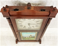 James Bishop Connecticut Mantle Clock Hand Painted Front Glass Panel
