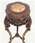 Chinese Rosewood Carved Marble Inlay Top Pedestal