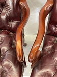 Pair of Tufted Leather Executive Gooseneck Chairs