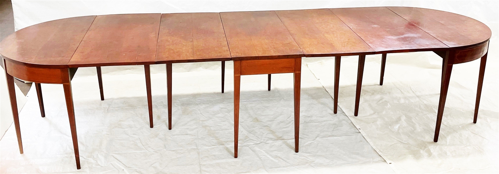 Hepplewhite Style Three Part Drop Leaf Mahogany Dining Table