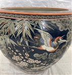 Contemporary Koi Fish, Bird of Paradise Large Jardiniere