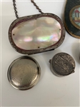(7) Small Boxes: Stamp Holder, Pill Tin, Needle Case, Change Purse