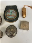 (7) Small Boxes: Stamp Holder, Pill Tin, Needle Case, Change Purse