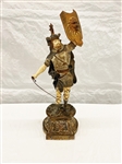 Spelter Sculpture Roman Soldier With Shield Cold Painted