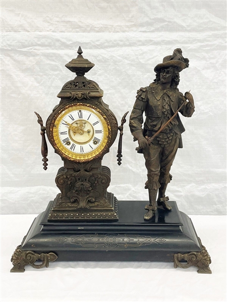 1882 Ansonia Clock Figural Clock With Spelter Musketeer Sculpture