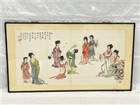 Oversize Pen and Ink/Watercolor Women in Countryside With Signatures