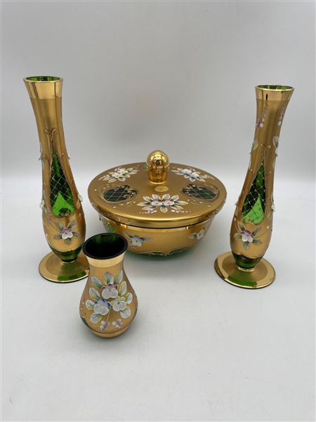 (4) Pieces Bohemian Enameled Glass