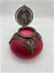 Unmarked Loetz Style Glass Inkwell Ormolu Mounted