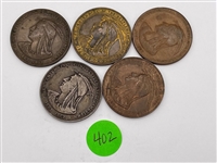 (5) 1907 So Called Dollar Jamestown Tercentennial Exposition Bronze Tokens (#402)